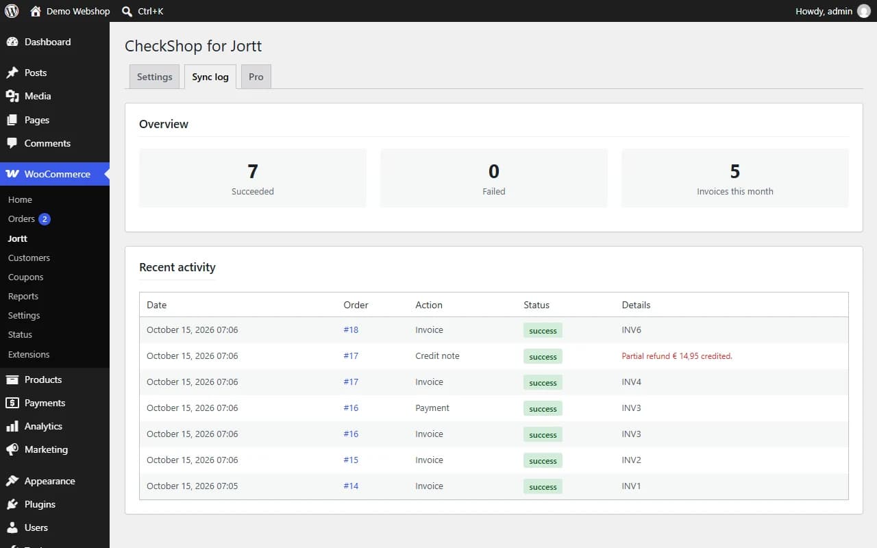 Sync log with statistics