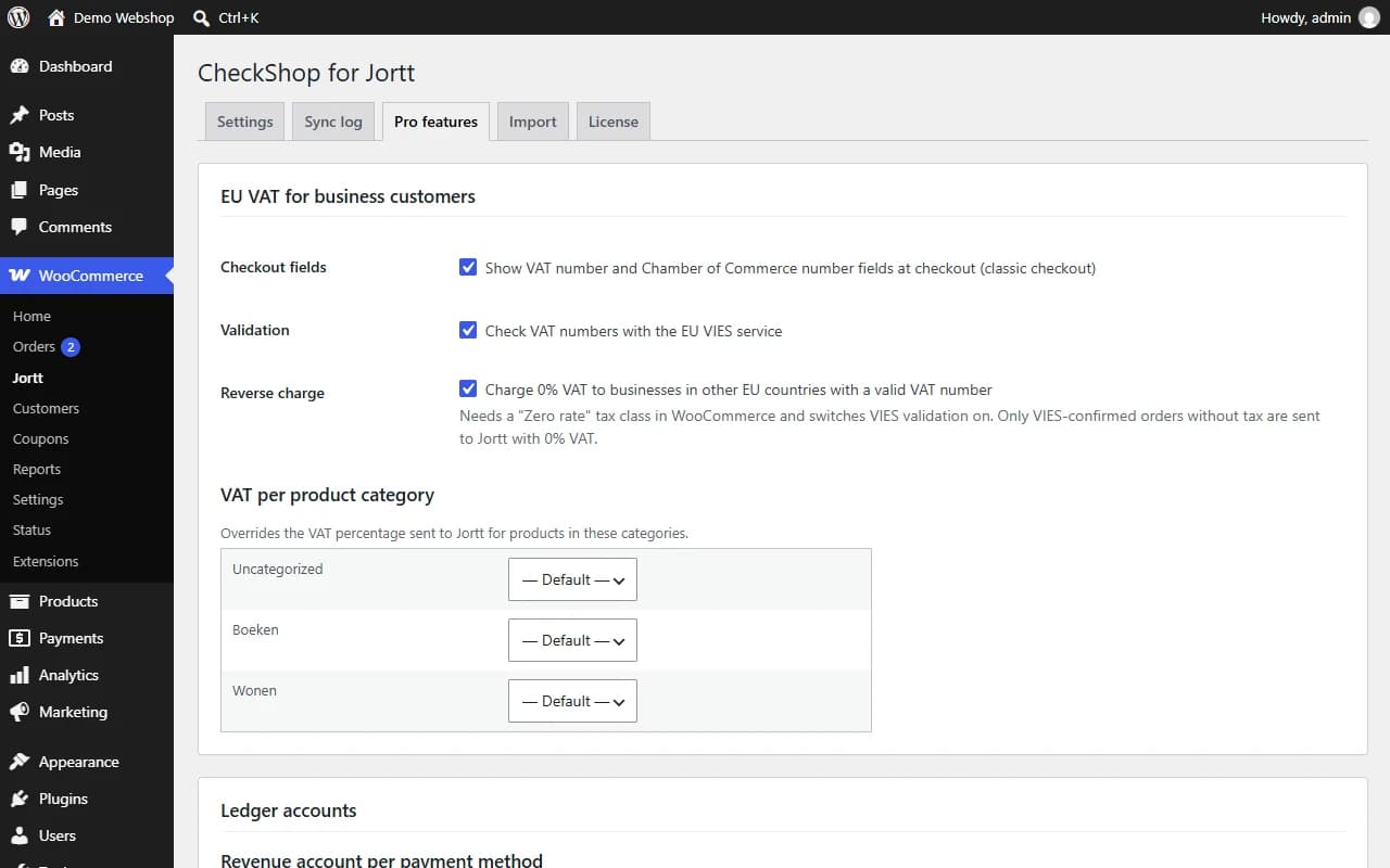 Pro add-on: EU VAT fields, VIES validation, reverse charge and VAT per product category